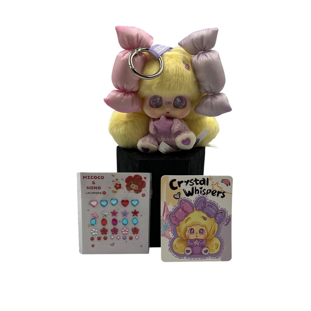 MICoco Crystal Whispers Amethyst Plush Pendant Yellow Purple Bow Keychain Set
